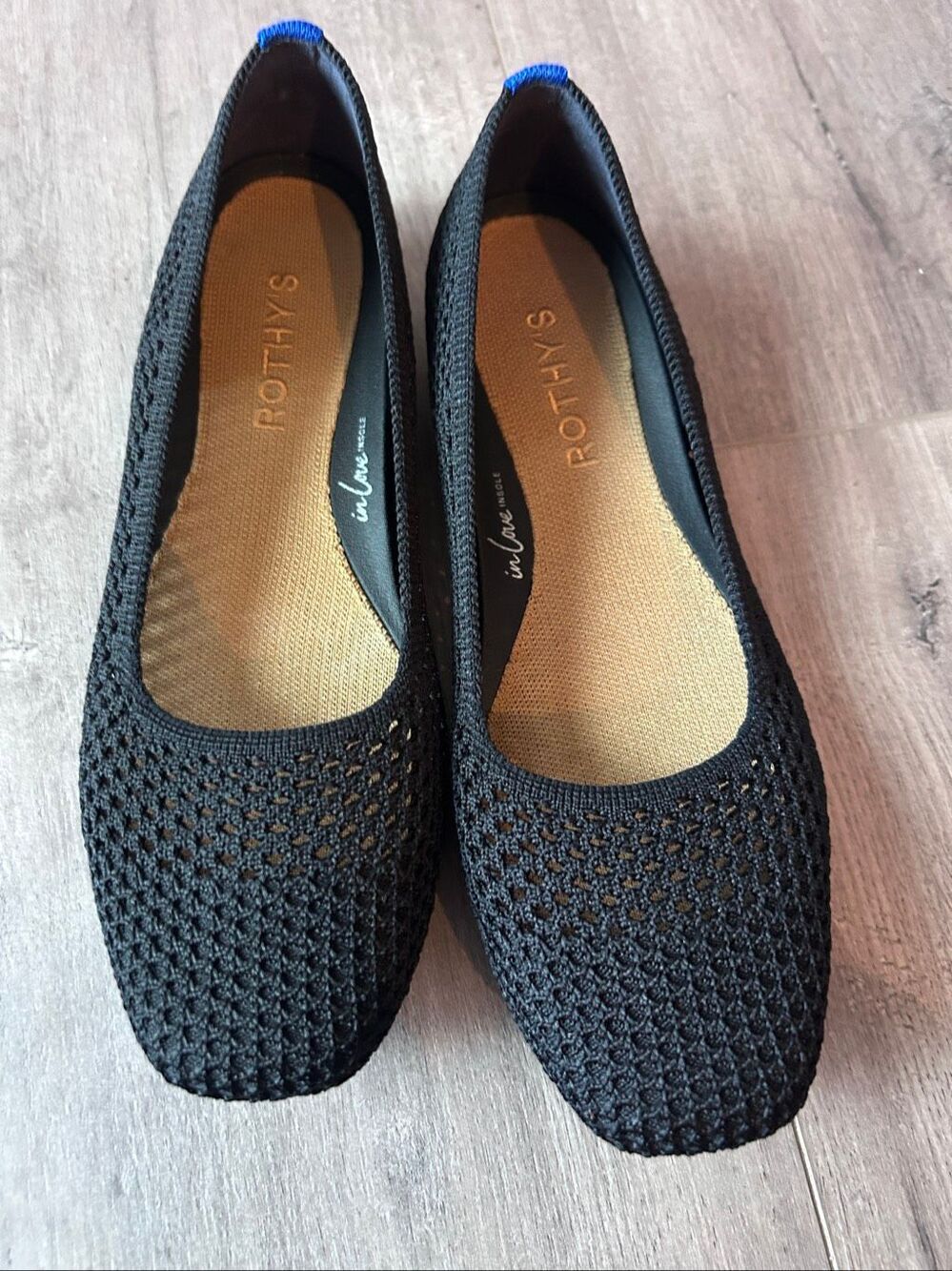 Rothy's THE MAX SQUARE Black mesh lightly used size 7